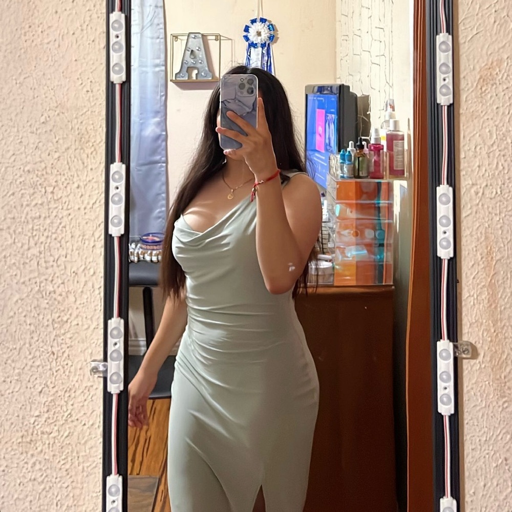 Sleek Light Green Draped Dress